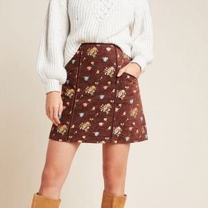 Anthropologie Brown Floral Mini Skirt